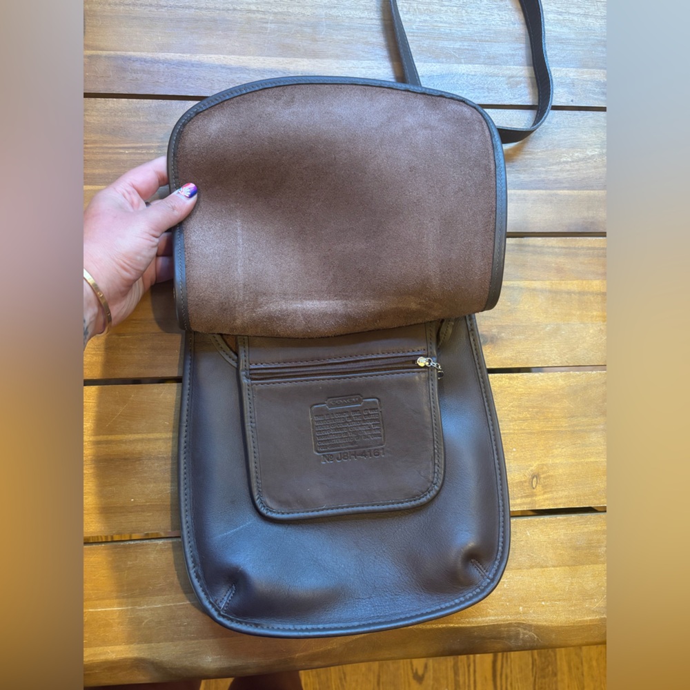 Dark Brown Leather Vintage Coach Crossbody Bag Silver Hardware - Picture 5 of 7